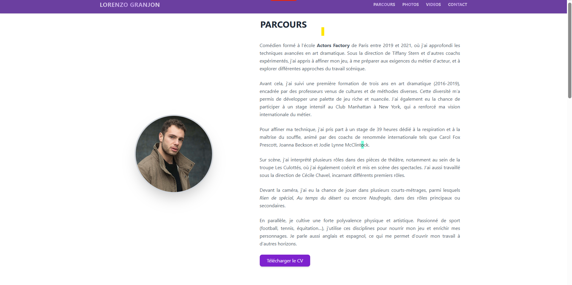 Comédien — site portfolio