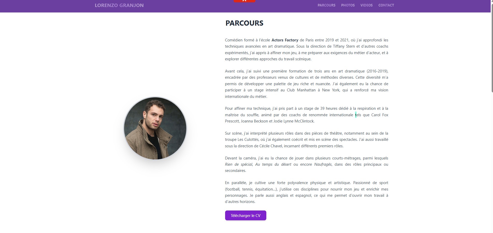 Comédien — site portfolio — visuel 2 sur 5
