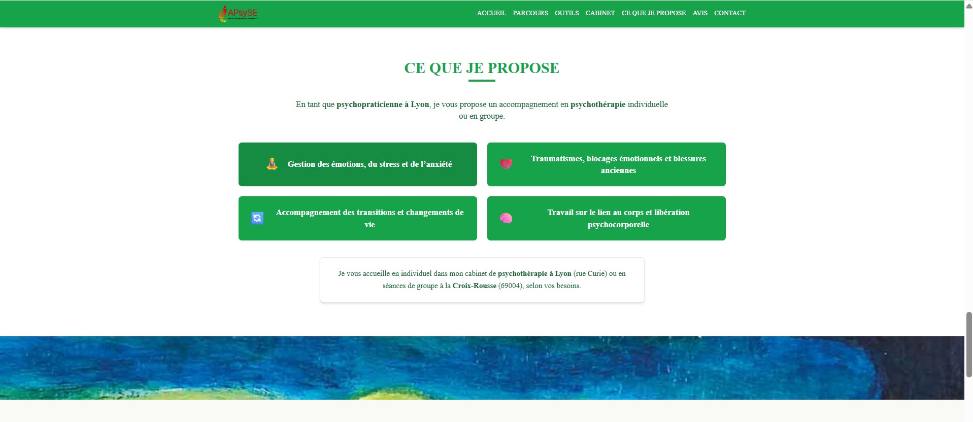 Cabinet de psychothérapie — site vitrine — visuel 6 sur 9